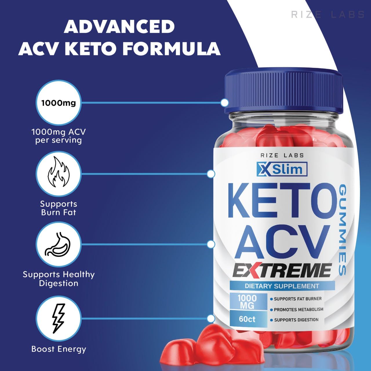 rize labs - X Slim Keto ACV Gummies for Advanced Weight Loss with Apple Cider Vinegar, Supplement Helps in Reducing Belly Fat, for Extra Strength (60 Gummies)