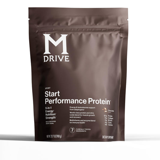Mdrive Start, 9-in-1 Complete Nutrition and Protein Shake Powder, Supports Energy, Strength, Digestion, Immune Health, Nitric Oxide, Recovery and Reduces Stress - Chocolate Mousse 31.7oz, 30 Servings