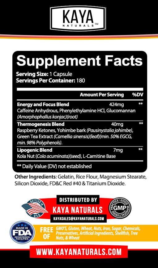 Kaya Naturals Oxy Burn - Thermogenic Herbal Formula for Active Living - Non-GMO & Gluten-Free - 180 Count