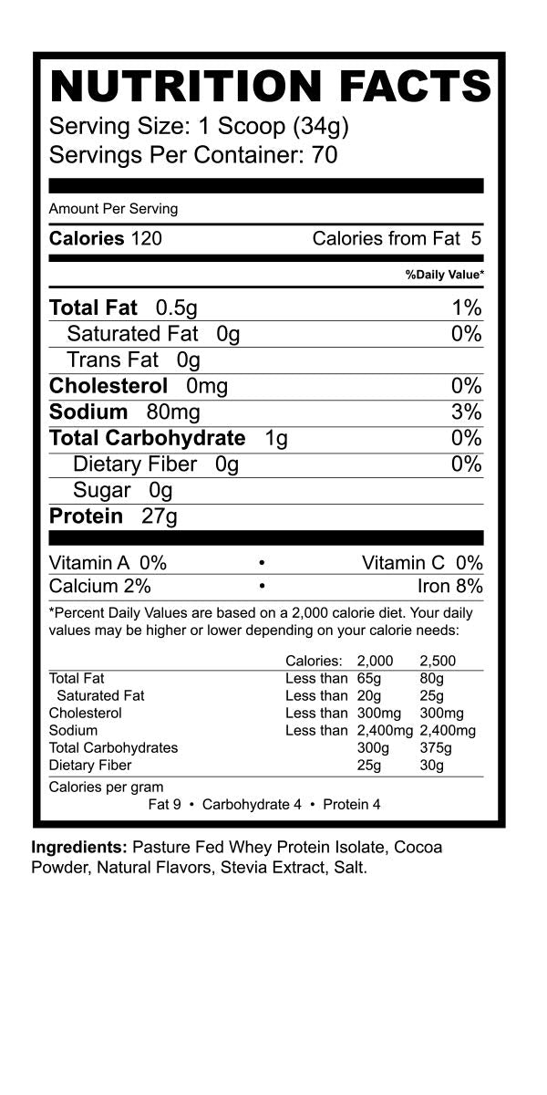 Precision ISO Chocolate (5lb) | 27g Premium Pasture Fed Whey Protein Isolate + Amino Acids | 70 Servings | Zero Sugar | GMO Free