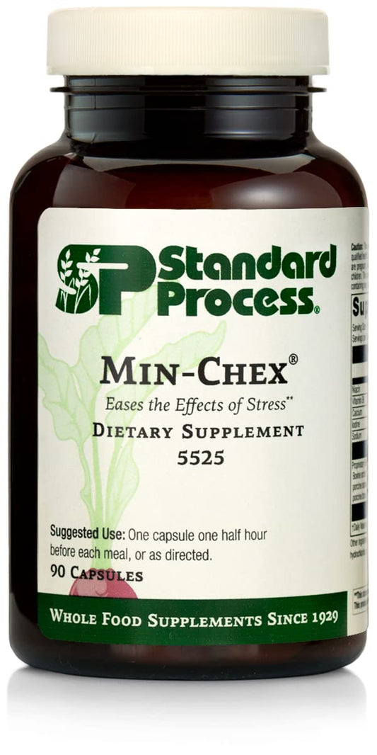 Standard Process Inc. Min-Chex - Whole Food Nervous System Supplement, Stress Relief with Soy Protein, Ascorbic Acid, Wheat Germ, Vitamin B6, Niacin, Iodine - 90 Capsules