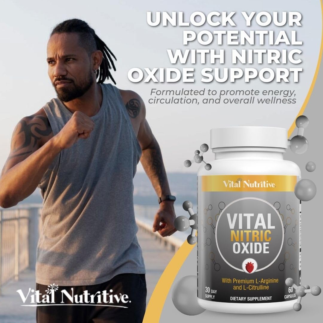Vital Nitric Oxide Supplements for Men - Workout Booster Supplement for Men - Nitrous Oxide Boost Blood Flow, Blood Pressure, Energy and Workout Performance -30 Days Supply With L Arginine L Citruline