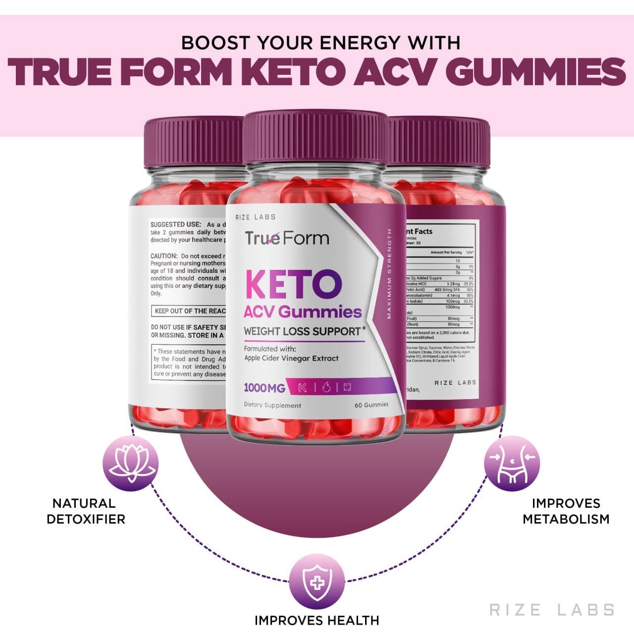 rize labs (2 Pack) True Form Keto Gummies - True Form Keto ACV Gummies for Weight Loss Support Belly Fat Apple Cider Vinegar Extract Keto+ACV Plus Supplement Energy avc Trueform Gomitas (120 Gummies)