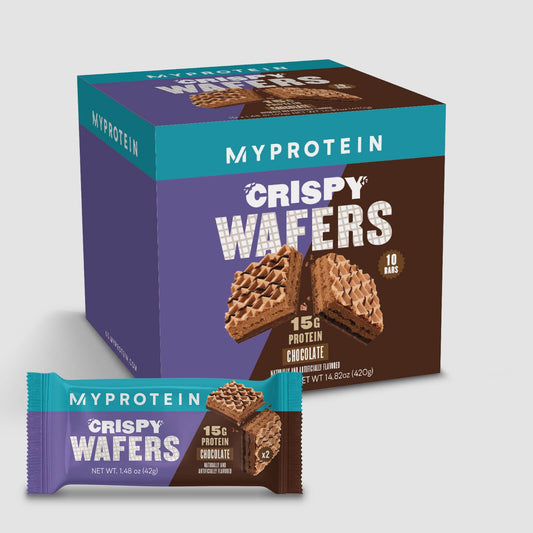 Myprotein Protein Bars Crispy Protein Wafers 15g High Protein Snacks Box of 10 Chocolate Wafers Packs Milk  Whey Protein Isolate Light  Crunchy Snack Bars Delicious Protein Bar Squares