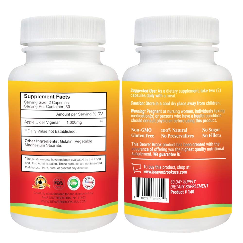 Beaver Brook Apple Cider Vinegar All Natural Dietary Supplement - 60 Capsules