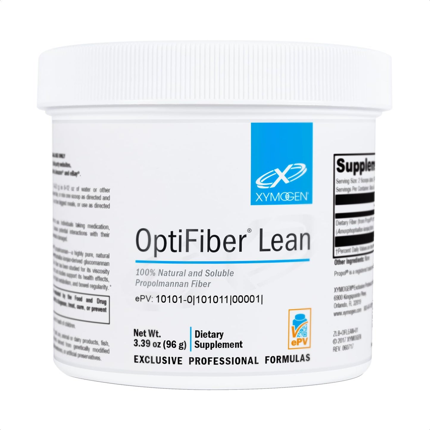 XYMOGEN OptiFiber Lean - 100% Natural and Soluble Propolmannan Fiber Powder - Supports Satiety, Cholesterol Metabolism, and Healthy Bowel Movements (3.39 oz)