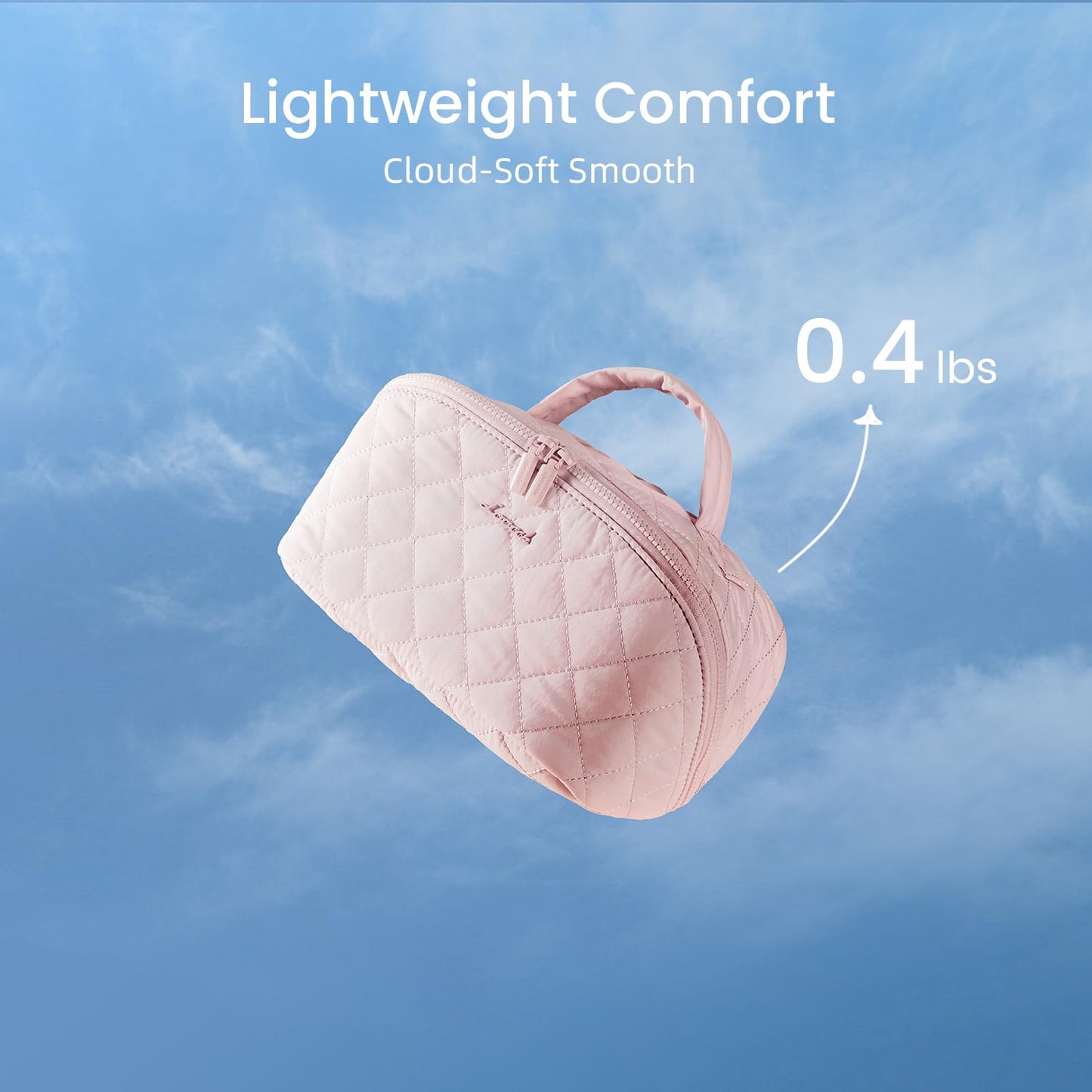 LOVEVOOK Travel Makeup Bag for Women, 2Pcs Set Puffer Waterproof Cosmetic Organizer, Large Capacity Pouch Open Flat Toiletry Bag with Divider & Handle, Portable Gift for Her, Pink