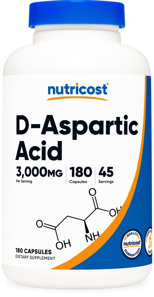 Nutricost D-Aspartic Acid (DAA) Capsules 3000mg Per Serving (180 Capsules) - Non-GMO