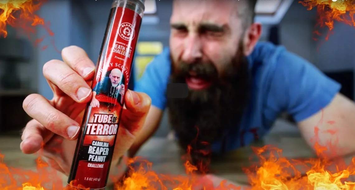 Tube of Terror Challenge  verified hottest Carolina Reaper Ghost  Scorpion Pepper peanuts on planet earth