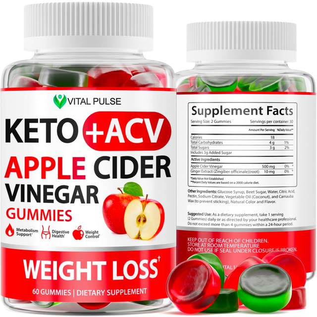 Vital Pulse Keto Apple Cider Vinegar Gummies for Immune Health & Digestion - Natural, Gluten-Free, Non-GMO - Made in The USA