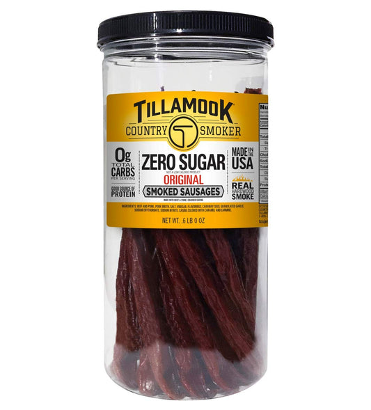 Tillamook Country Smoker Keto Friendly Zero Sugar Smoked Sausages Original 12 Ounce Tall Jar 17 Count