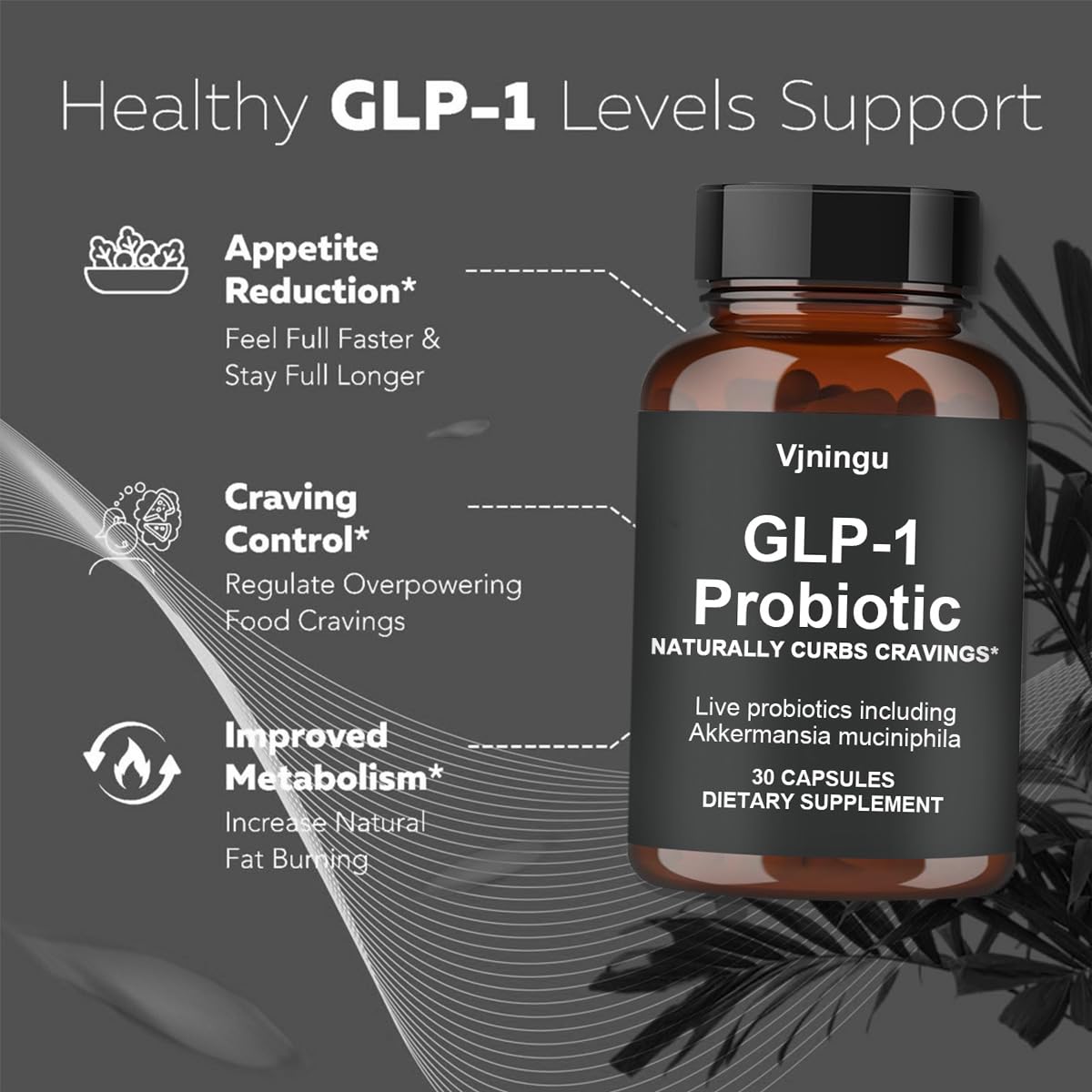 Vjningu GLP-1 Probiotic - 500M AFU Multi-Strain Probiotic + Prebiotic, Naturally Support GLP-1 Production, Delayed Release, Third-Party Tested, for Men & Women-30 Capsules (1pc)