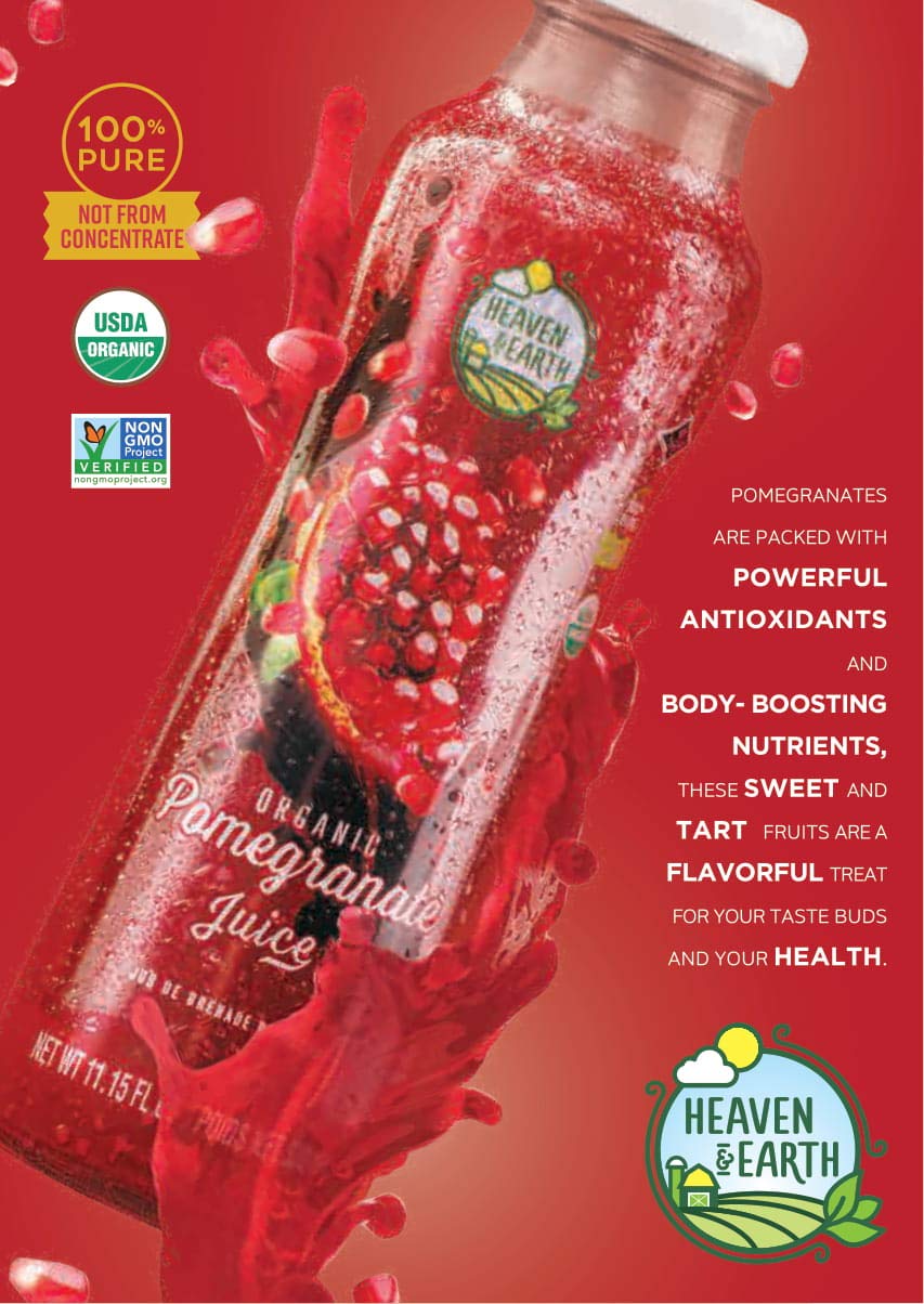 Heaven  Earth 100 Pure Organic Pomegranate Juice 1115oz 6 Pack NO Concentrate Cold Pressed Non GMO Verified No Sugar Added No Preservatives