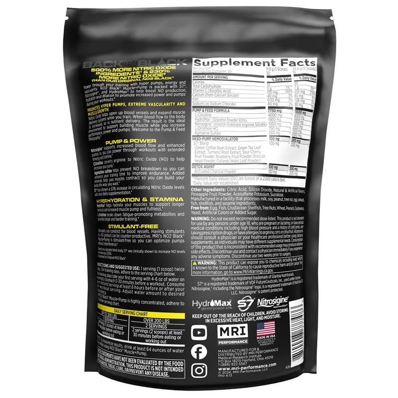 MRI NO2 Black Nitric Oxide Supplement for Pump, Muscle Growth, Vascularity & Energy - Powerful NO Booster Pre-Workout with Citrulline + 30 Servings (Black Razzy Ripped)