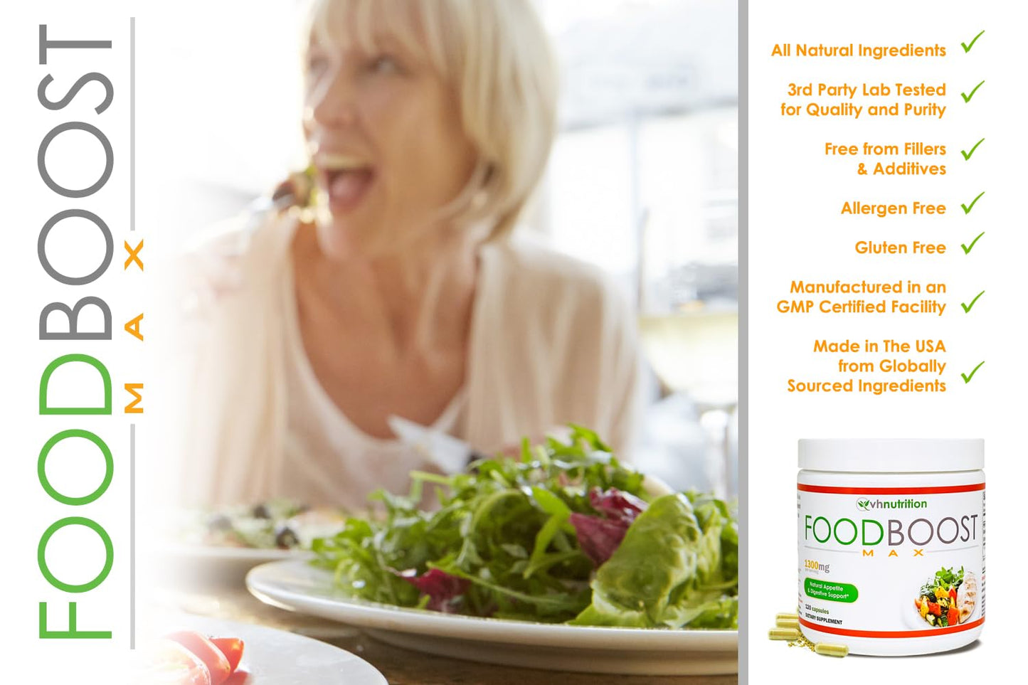 VH Nutrition | FoodBoost MAX | 1300mg Appetite Stimulant* Weight Gain Pills* for Men and Women | Formulated with Gentian, Turmuric, Fennel | 120 Capsules