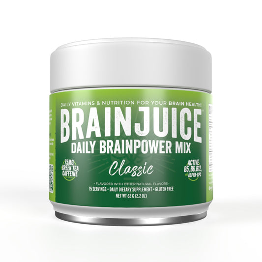 BrainJuice Nootropics Brain Support Supplement, Gluten Free Powder for Energy and Focus, Drink Mix with L Theanine, Alpha GPC, Vitamin B, Organic Green Tea Extract Caffeine, Classic, 15 Servings