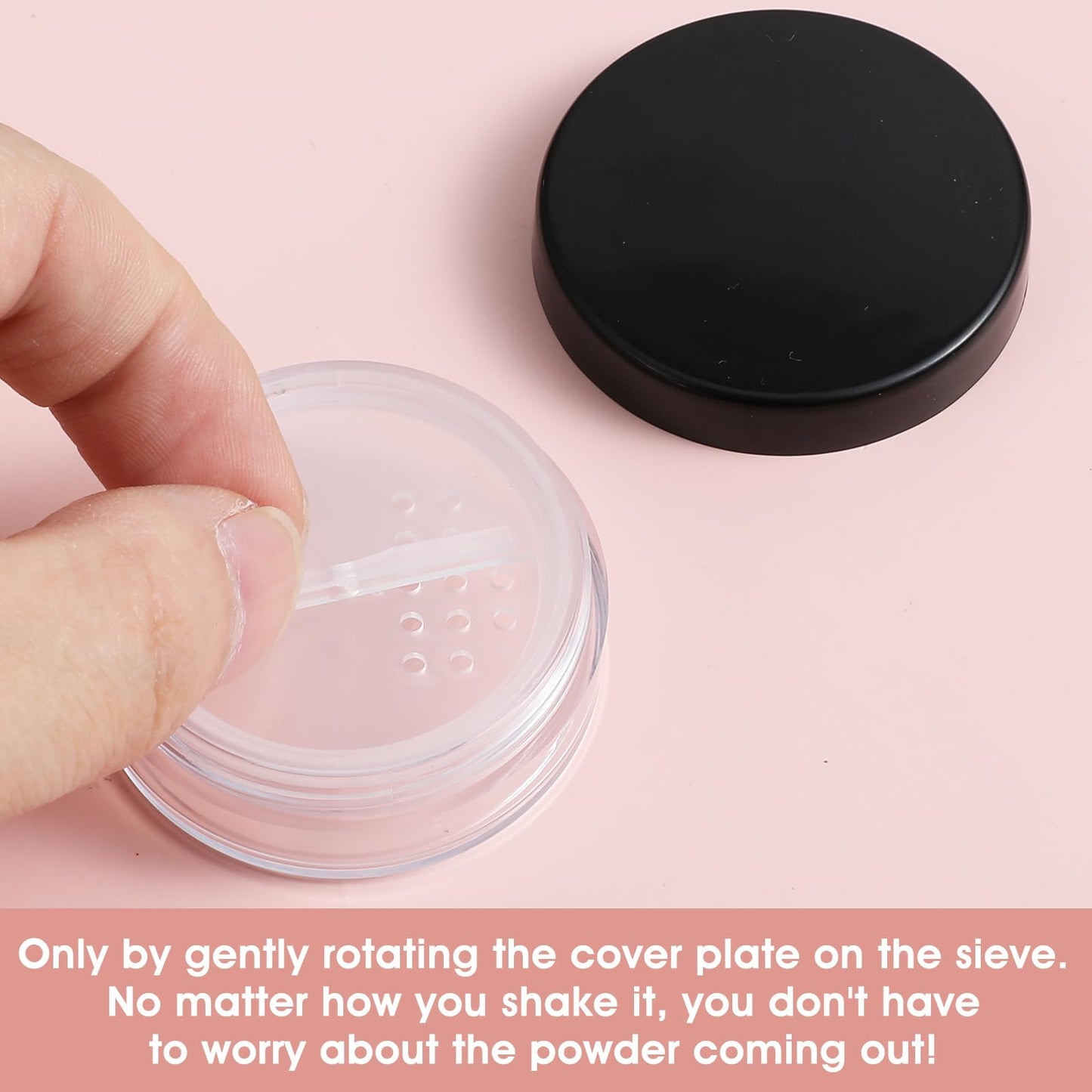 YUXIANLB 2 Pcs Plastic Empty Loose Powder Compact Refillable Reusable Box No Leak Holder with Common Sifter and Black Screw Lid Small Travel Makeup Size Powder Container for Women