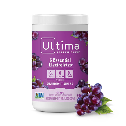 Ultima Replenisher Daily Electrolyte Powder Drink Mix - Grape, 90 Servings - Hydration Powder with 6 Key Electrolytes and Trace Minerals - Keto Friendly, Vegan, Non-GMO and Sugar-Free