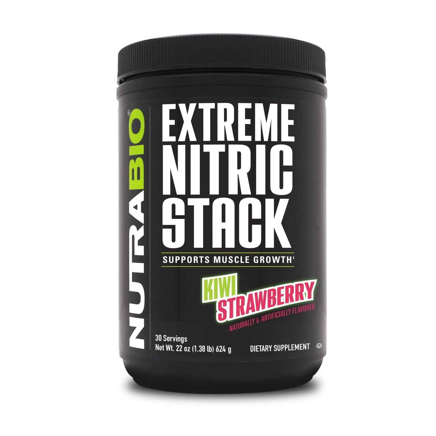 NutraBio Extreme Nitric Stack, Nitric Oxide and Cell Volumizing Formula - 30 Servings (Kiwi Strawberry)