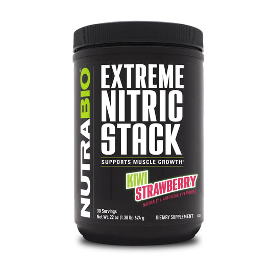 NutraBio Extreme Nitric Stack, Nitric Oxide and Cell Volumizing Formula - 30 Servings (Kiwi Strawberry)