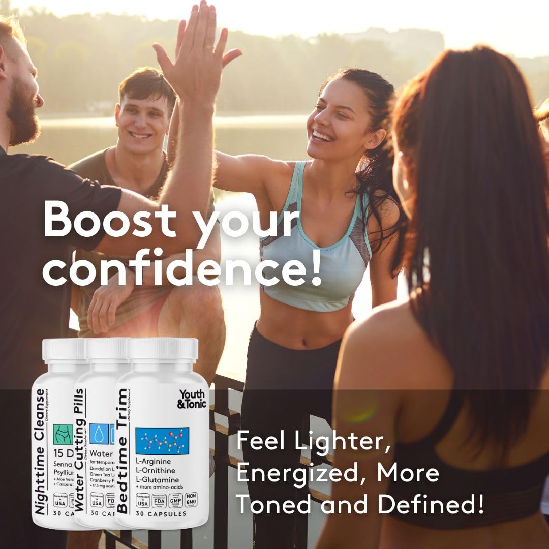 Youth & Tonic Sculpt Lean Cleanse - Feel Lighter & More Toned, Water Weight & Bloating Relief, Detox & Fluid Loss Support - Bedtime Trim, 15 Day Colon Cleanser, 90 Pills for Metabolism & Defined Body
