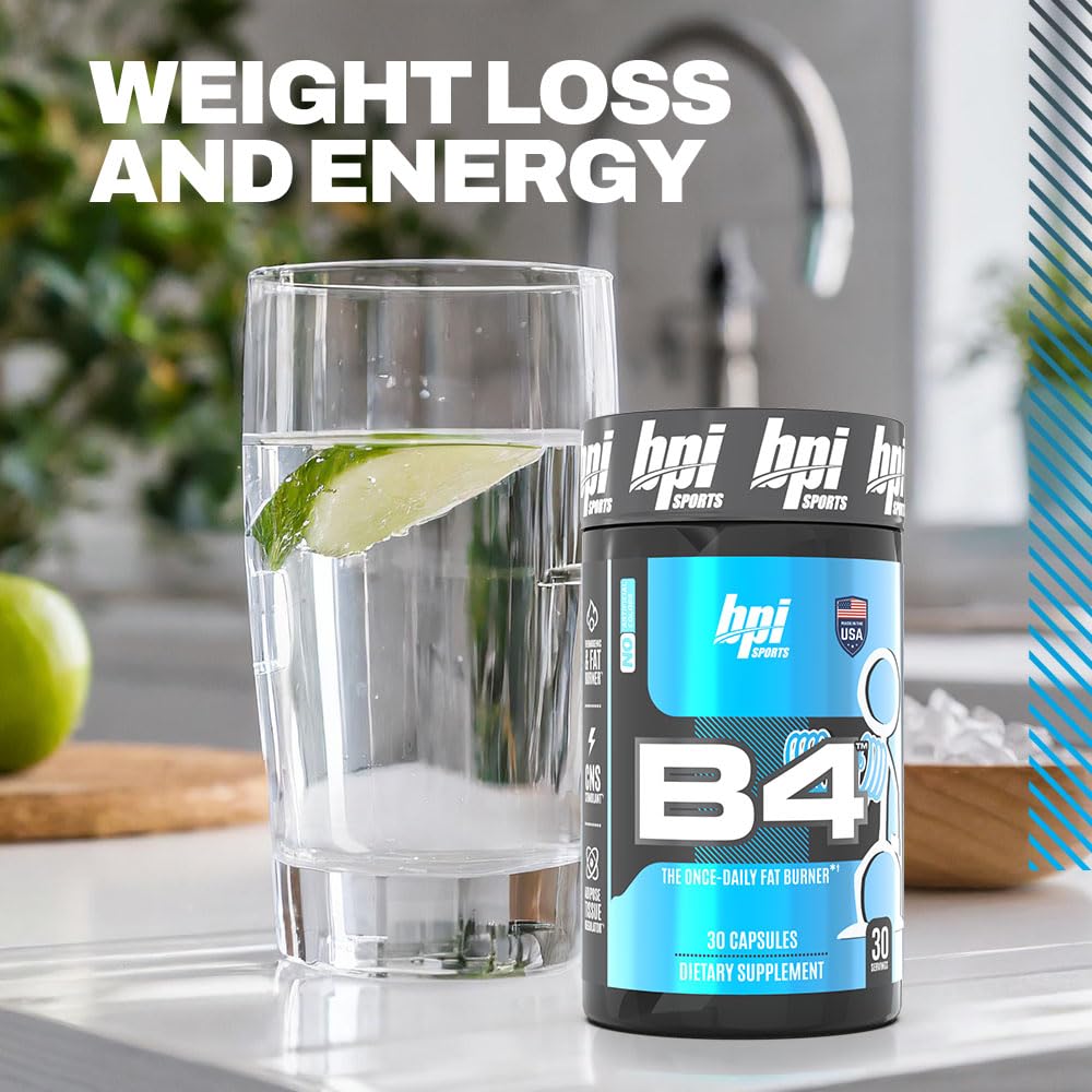 BPI Sports B4 - Extra-Strength Fat Burner - Keto-Friendly - Appetite Suppressant - Caffeine, Niacin, Quercetin, Yohimbine - 30 Servings - 710mg