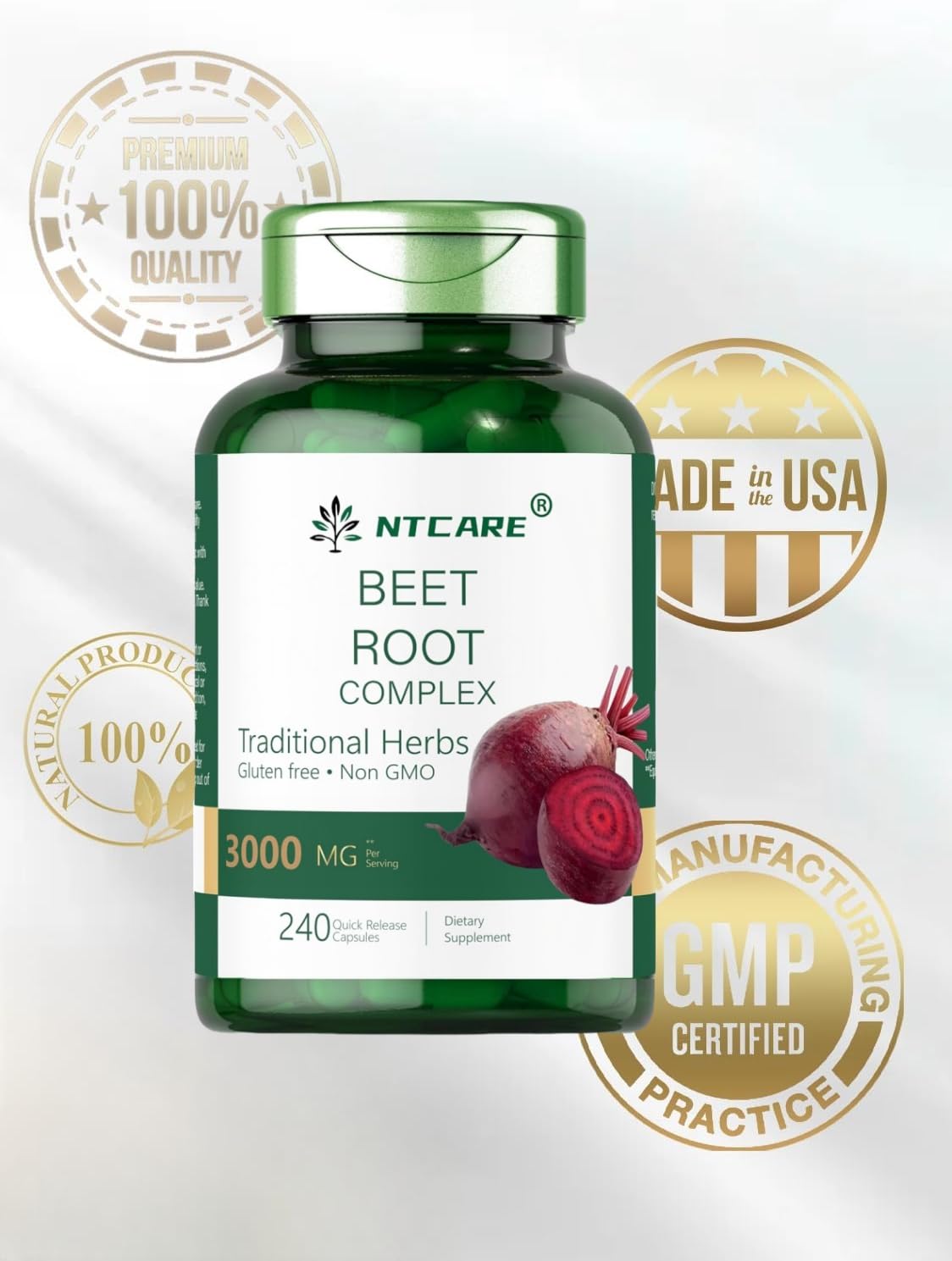 NTCARE Beet Root Complex, 3000 mg, 240 Quick Release Capsules, Gluten Free, Non-GMO