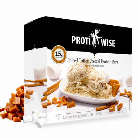 Protiwise High Protein Nutrition Bar | Salted Toffee Pretzel | 15g Protein Bar | Meal Replacement Bar | Gluten Free, Low Fat, Low Sugar, Keto-Friendly | Crush Cravings, Lose Weight | 7/box