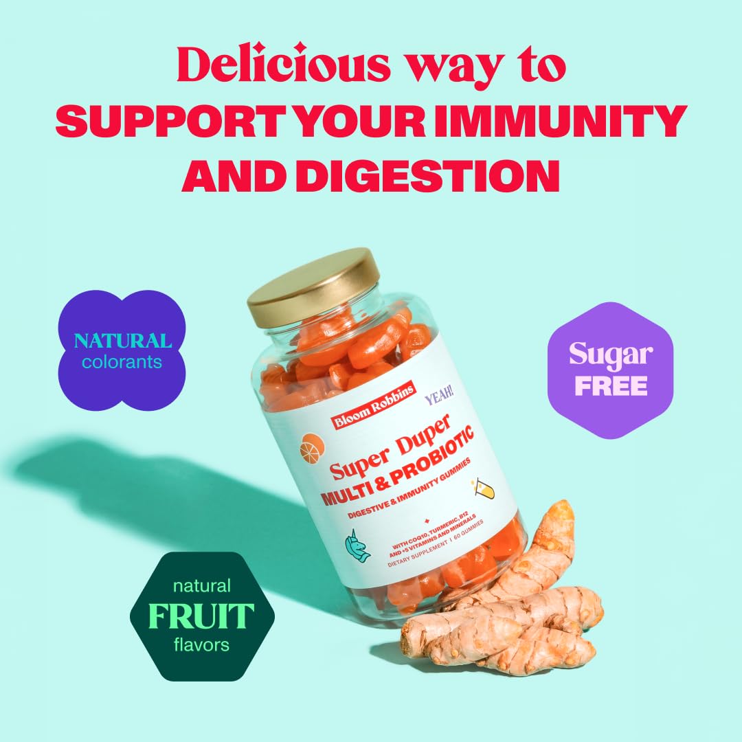 Bloom Robbins Probiotic Gummies - Fiber Gummie for Adults and Probiotics Digestive Health Gummies for Women with Turmeric Root Extract - Non-GMO Vegan Vitamins