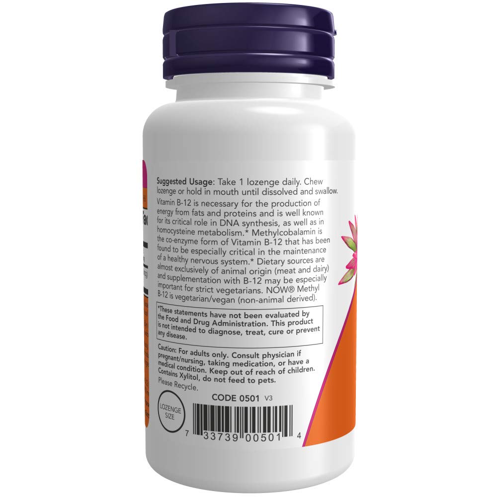 NOW Foods Supplements, Methyl B-12 (Methylcobalamin) 10,000 mcg, Nervous System Health*, 60 Lozenges