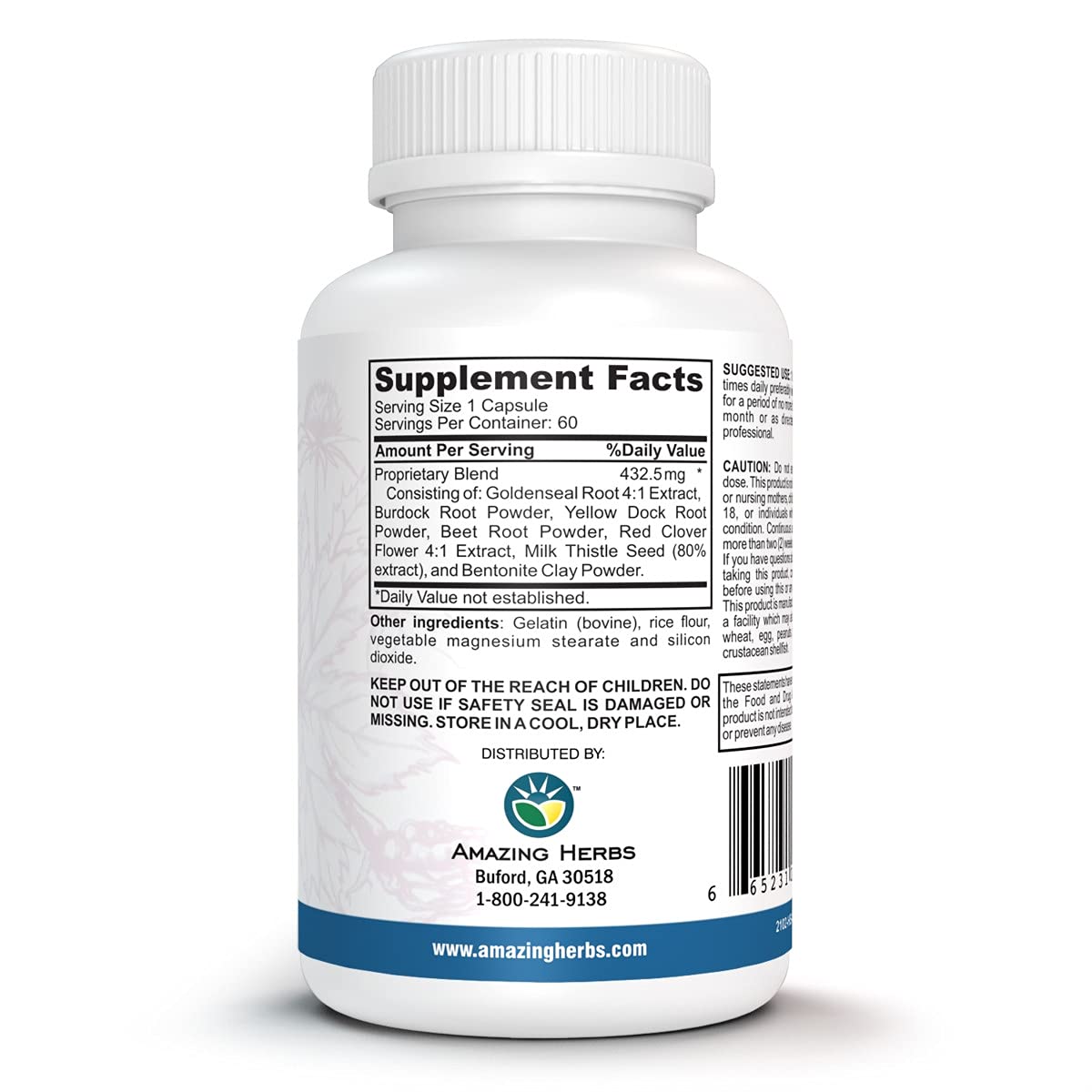 Amazing Herbs Detox/Flush Blood Purifier - All Natural Detoxifying Supplement Made with 7 Powerful Cleansing & Purifying Agents - 60 Count