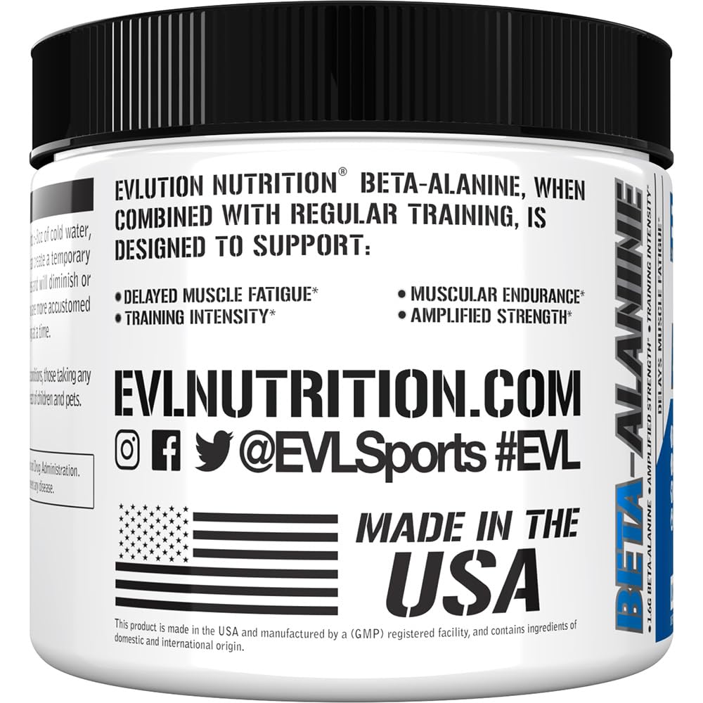 Evlution Nutrition Beta-Alanine - Supports Muscle Endurance, Intense Training & Strength - 1.6g Pure Beta-Alanine Per Serving - Recovery - Dietary Supplement - Unflavored Powder - 125 Servings