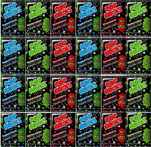 BLUE RIBBON Pop Rocks Popping Mixed Candy Gift Box  24 Count Total  Strawberry Watermelon and Tropical Punch  Taste the Explosion  Care Package for Family Friends Kids and more