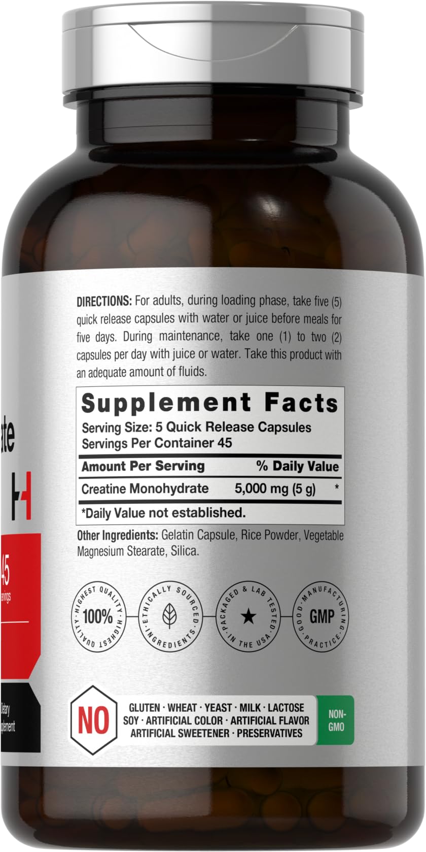 Horbäach Creatine Monohydrate | 5g | 225 Capsules | Non-GMO, Gluten Free Supplement