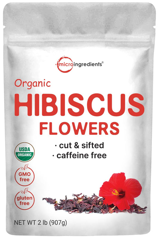 Micro Ingredients Organic Hibiscus Flowers 2lbs 450cups  Flor de Jamaica Loose Leaf Tea for Hibiscus Tea Bags  Cut  Sifted Dried Leaves  Caffeine Free NonGMO No Sugar