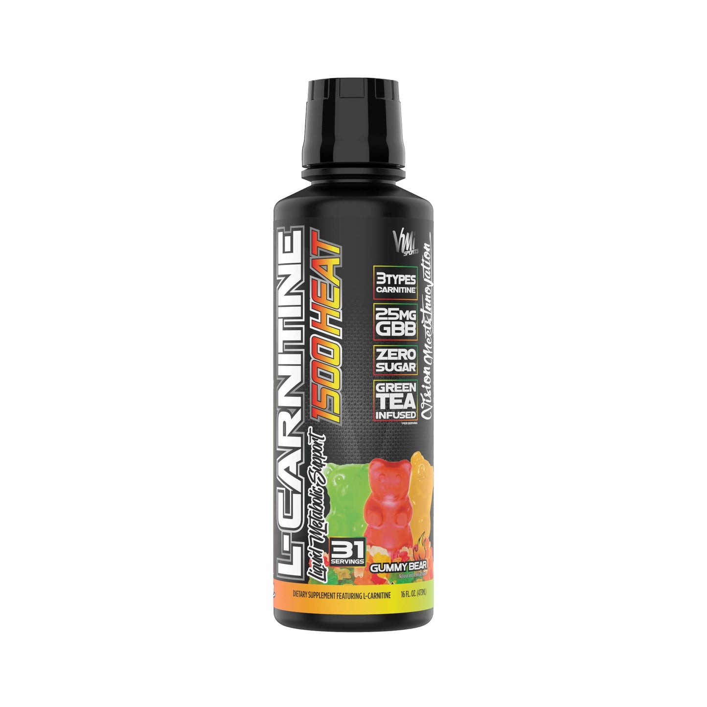 VMI Sports L-Carnitine 1500 Heat Liquid Enhanced Thermogenic | 1500 mg Carnitine | Maximum Absorption Formula | Great Taste for Men & Women | 31 Servings (Gummy Bear)