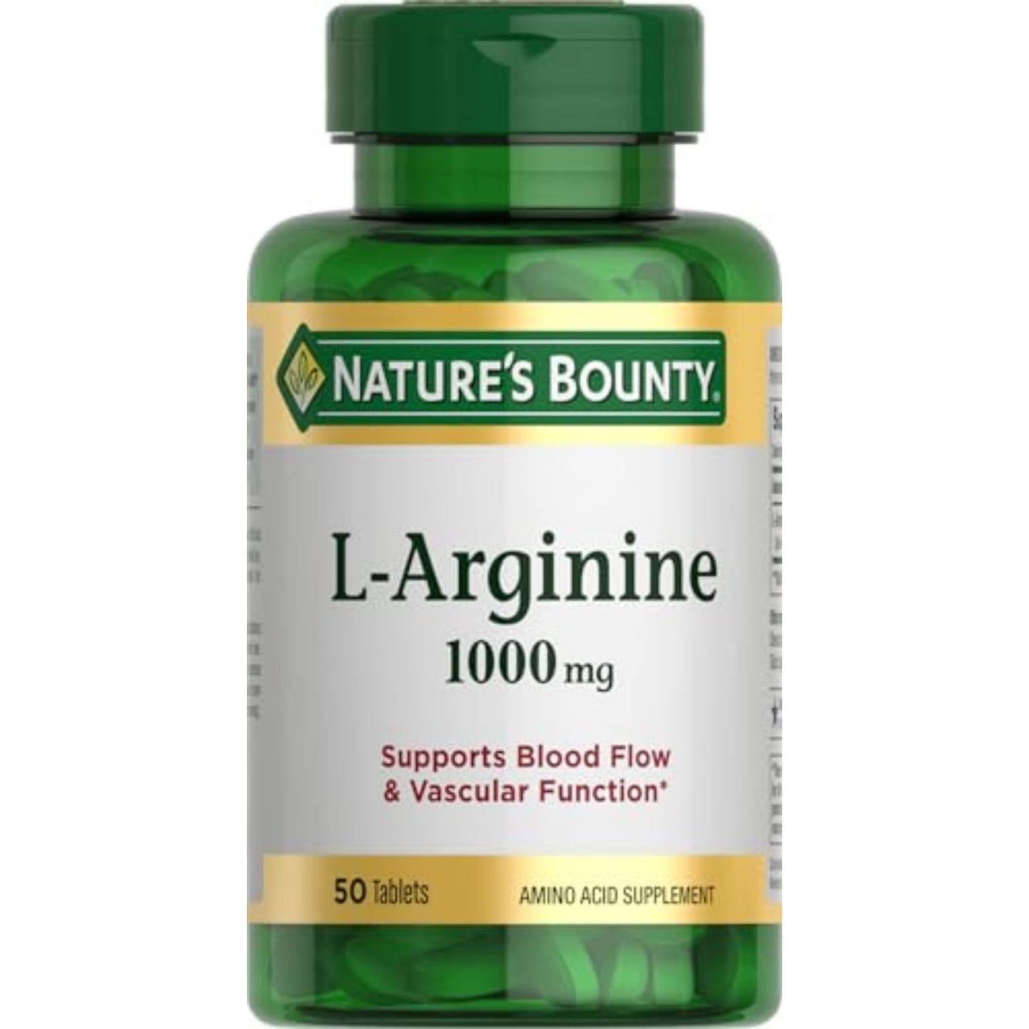 Nature’s Bounty L-Arginine 1000mg for Supporting Blood Flow and Vascular Function - Non-GMO, Gluten Free, 50 Tablets