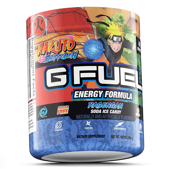 G Fuel Rasengan Energy Drink Powder, Pre Workout Caffeine Mix for Gaming, Sugar Free Focus Amino, Vitamin + Antioxidants, 9.9oz (Soda Ice Candy, 40 Servings)