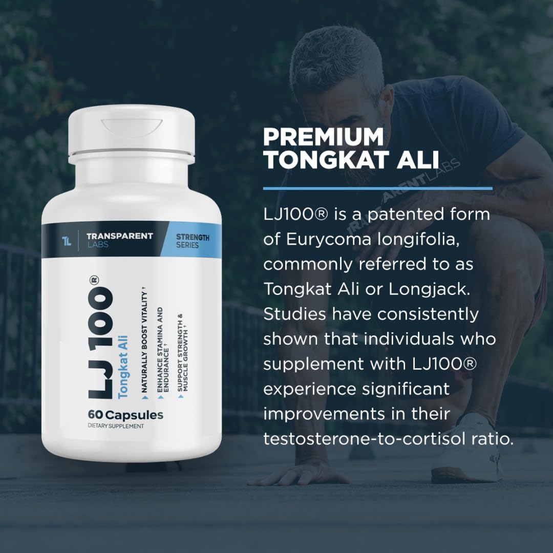 Transparent Labs LJ100 - Eurycoma Longifolia Tongkat Ali Extract 100mg Capsules for Lean Body Mass, Strength, and Performance Enhancement - 60 Count