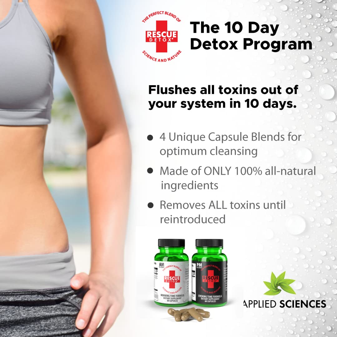 Rescue Detox 10 Day Permanent Detox Kit - 132ct Capsules | Comprehensive Full Body Cleanse with Bonus Instant ICE Caps