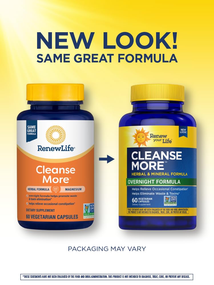 CleanseMore Overnight Formula Herbs & Magnesium | Gluten Free Non-GMO | 60 Vegetarian Capsules