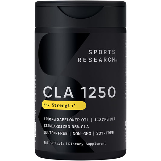 Sports Research CLA - 1250mg with Active Conjugated Linoleic Acid for Men and Women | Non-GMO, Soy & Gluten Free - 95% (180 Softgels)…