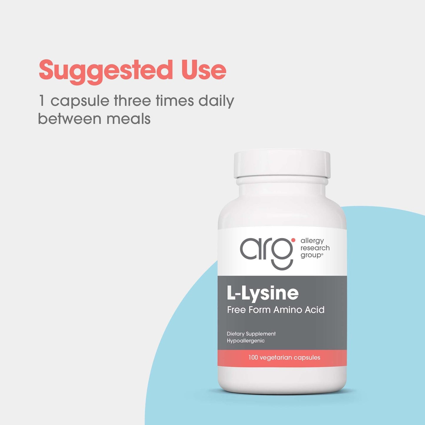 Allergy Research Group L-Lysine - Immune Support, L-Lysine HCI, Free Form Amino Acid, 500mg Supplement, Pure, Organic, Vegetarian Capsules - 100 Count