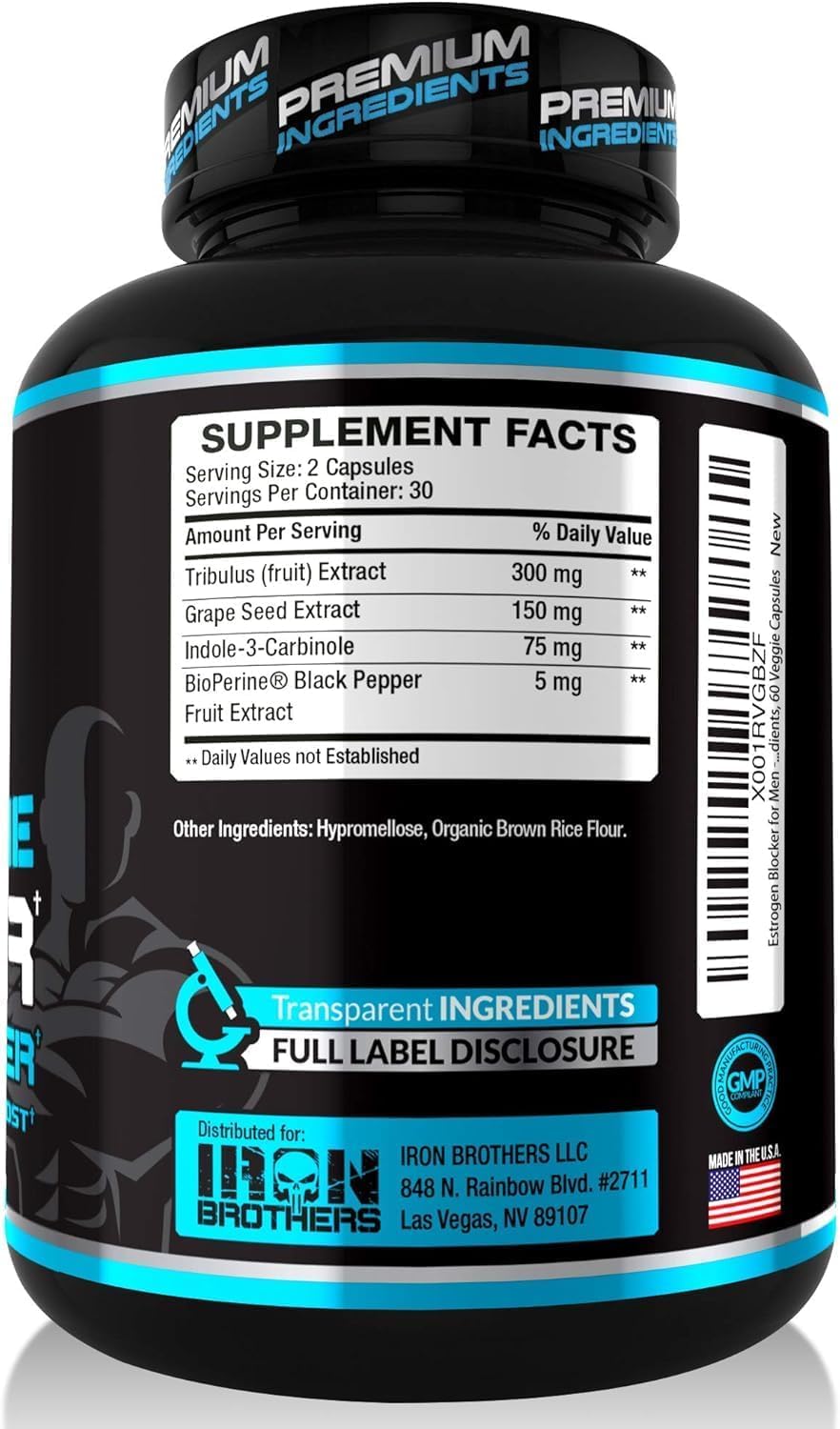 Test Booster for Men with Estrogen Blocker - Anti-Estrogen Dietary Supplement - Natural Aromatase Inhibitor - Increase Libido & Strength 60 Capsules - Muscle Growth - Weight Loss (2 Bottles)