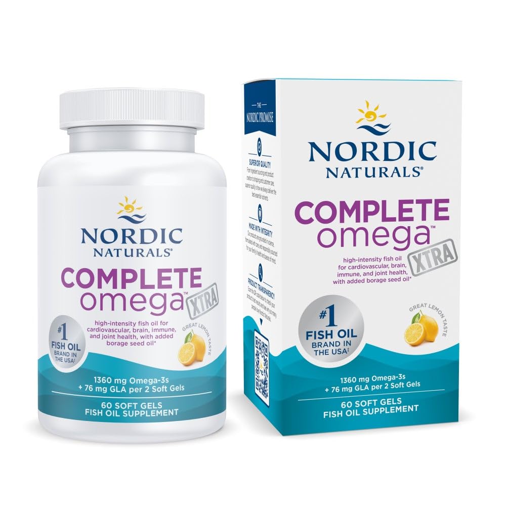 Nordic Naturals Complete Omega Xtra, Lemon - 60 Soft Gels - 1360 mg Omega-3 + 76 mg GLA - Healthy Skin, Joints & Cognition - Non-GMO - 30 Servings
