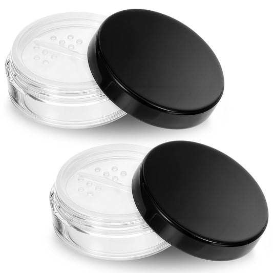 YUXIANLB 2 Pcs Plastic Empty Loose Powder Compact Refillable Reusable Box No Leak Holder with Common Sifter and Black Screw Lid Small Travel Makeup Size Powder Container for Women