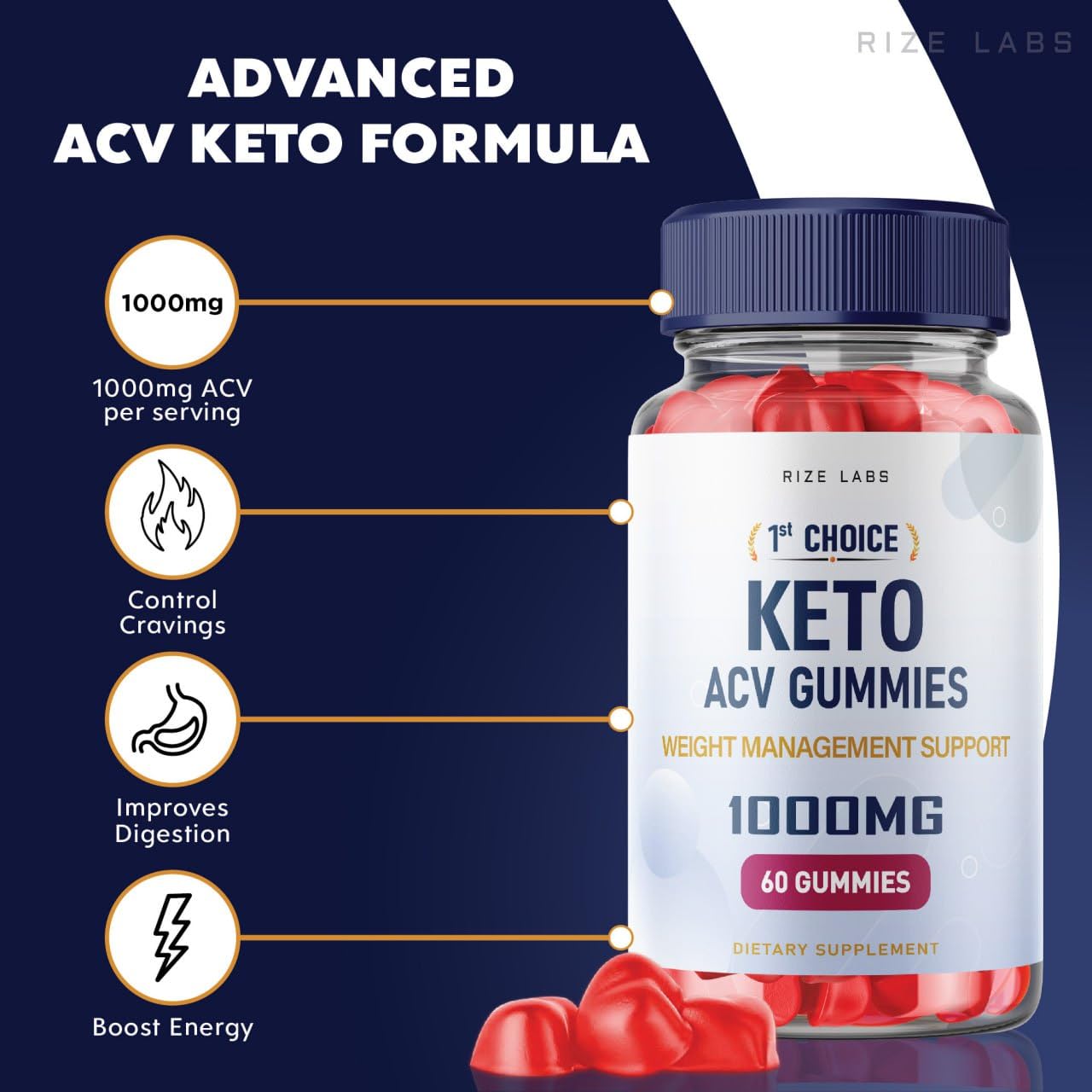 rize labs - 1st Choice Keto ACV Gummies - Advanced Weight Loss Support with Apple Cider Vinegar + ACV Supplement Belly Fat Diet (180 Gummies)