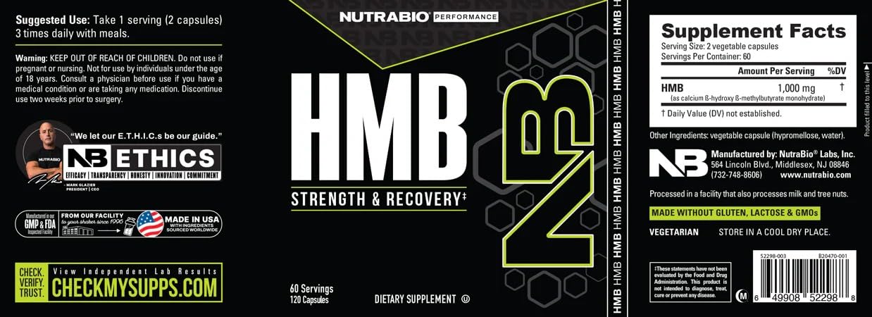 NutraBio HMB Supplement- HMB 1000mg- 120 Capsules