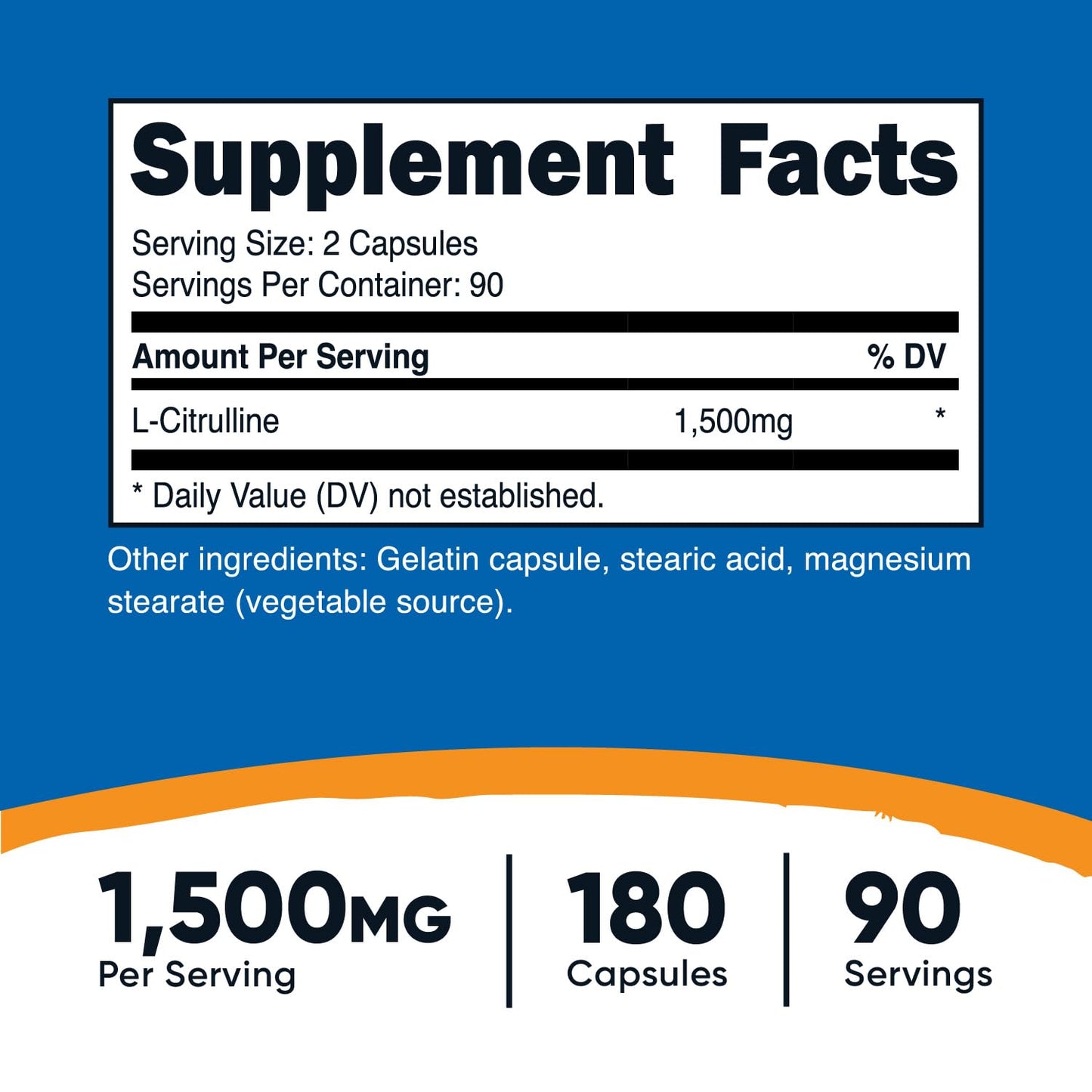 Nutricost L-Citrulline 1500mg, 180 Capsules - 750mg Per Capsule, Gluten Free, Non-GMO, Packaging May Vary