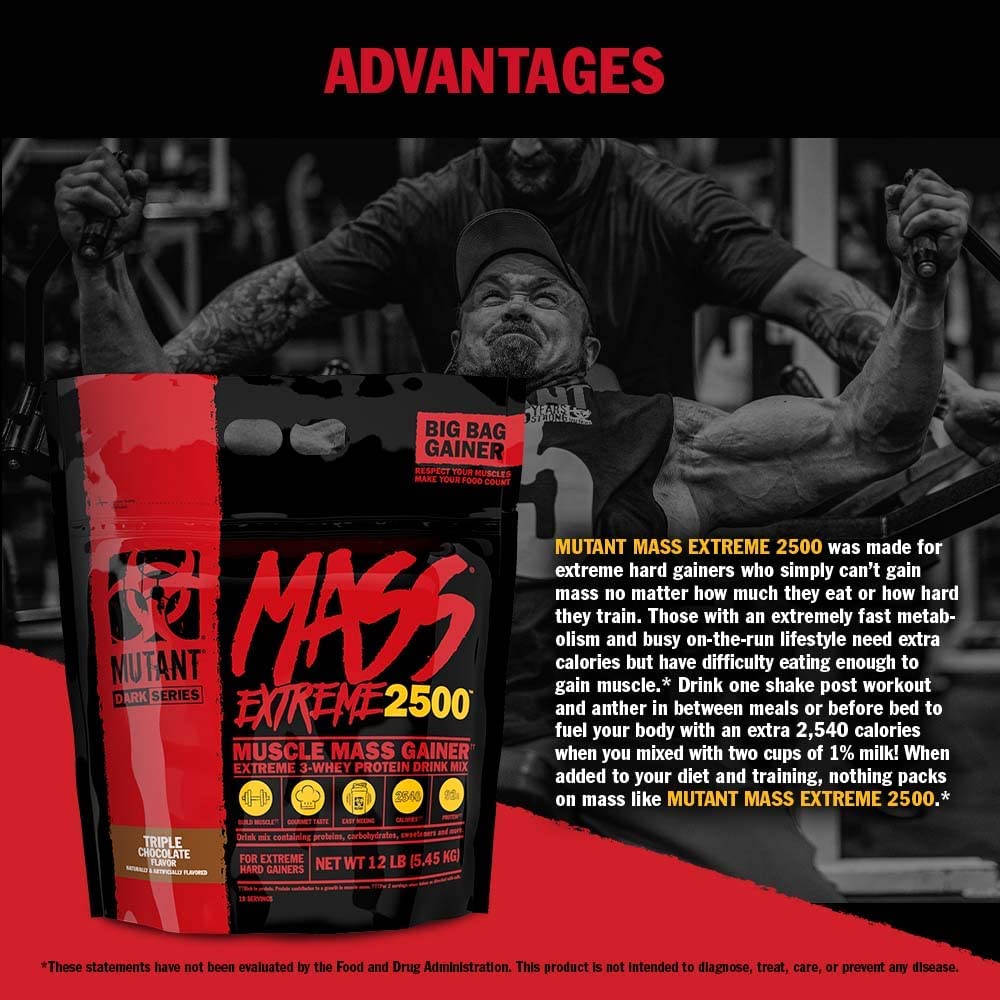 Mutant Mass Extreme Gainer - Whey Protein Powder - Build Muscle Size and Strength - High Density Clean Calories (Jacked Berry Blast, 6 lbs)